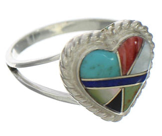 Sterling Silver Multicolor Heart Ring Size 7-1/2 EX41965